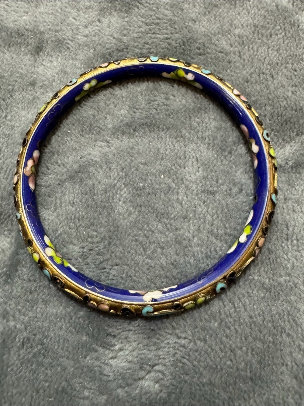 Vintage Blue Cloisonné Floral Bangle Bracelet

#9